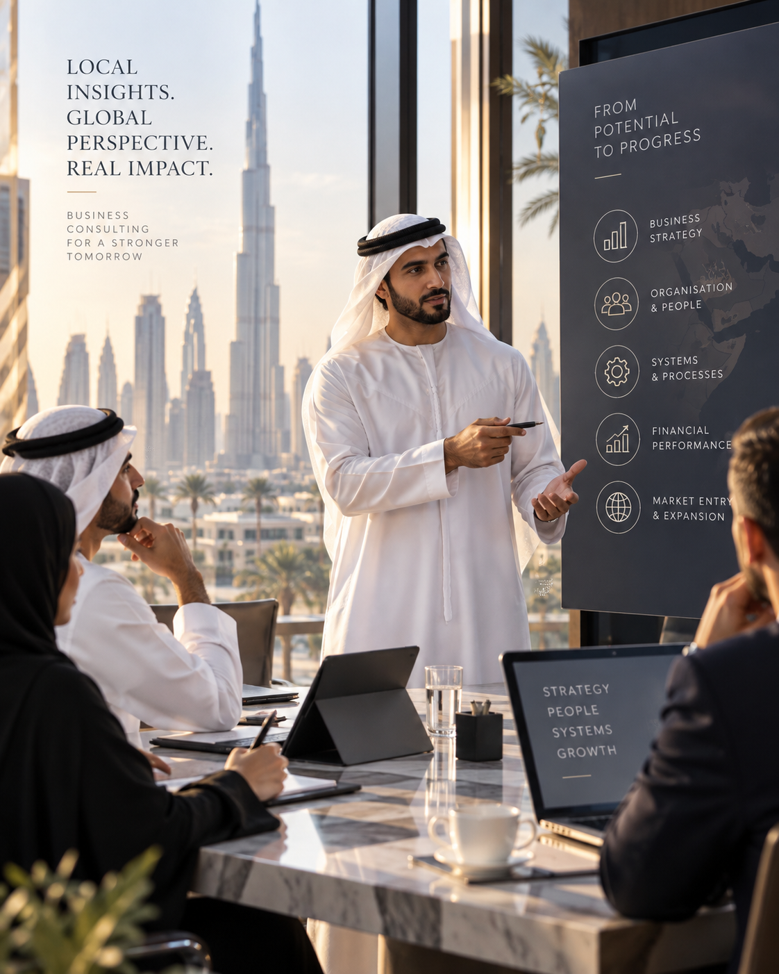 A business leader presenting a strategy and growth plan to colleagues